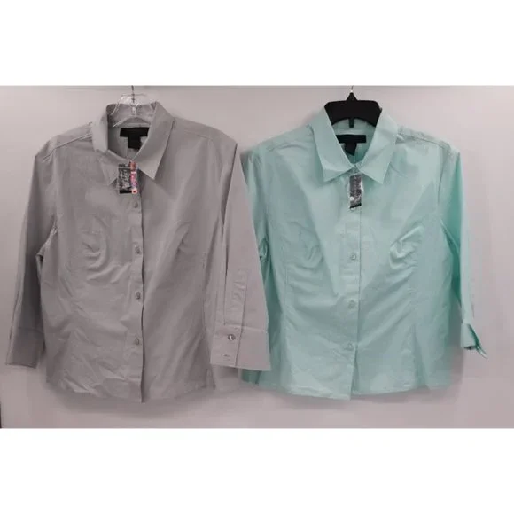 NWT lot of 2 express women's 13/14 button up collared shirt cotton blend career - Picture 1 of 11